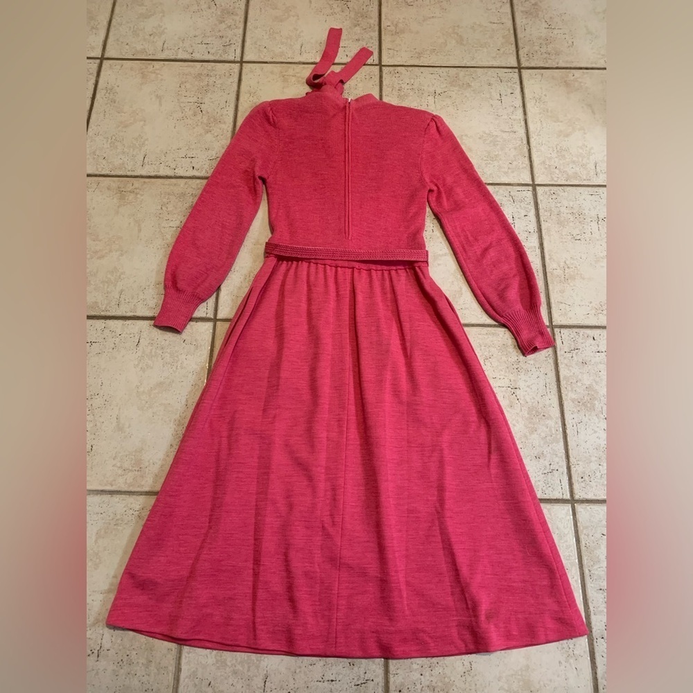 Vintage 70s/80s Ciao Ltd. Pure Wool Sweater Dress with Belt & Scarf - Size 12 - Picture 9 of 11